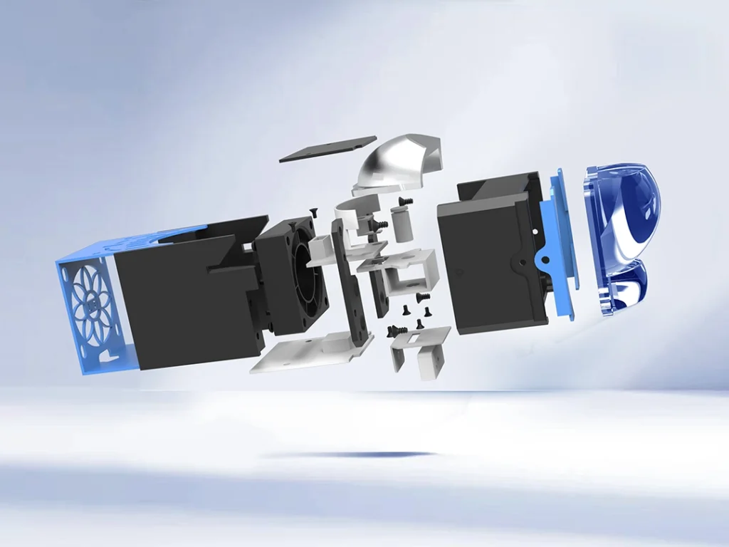 1.6-inch bi projector headlights lens — exploded view of key internal parts.