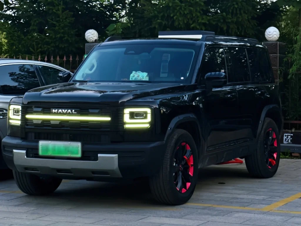 Black Haval Menglong with our car grill lights installed in the front grille.