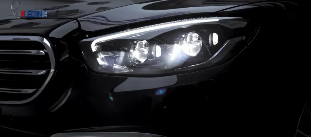 BMW with 1.6-inch bi projector headlights retrofit showing beam pattern and cutoff