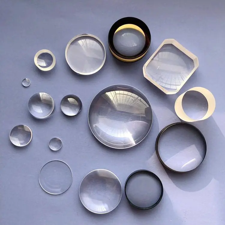 Close-up of a finished glass aspheric lens (precision optical component)