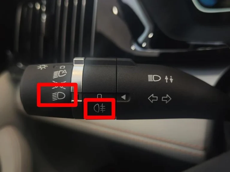 Close-up of a car’s lighting control switch with no front fog lights button or icon, highlighting why fog lights are disappearing and what it means for LED fog lights for cars.