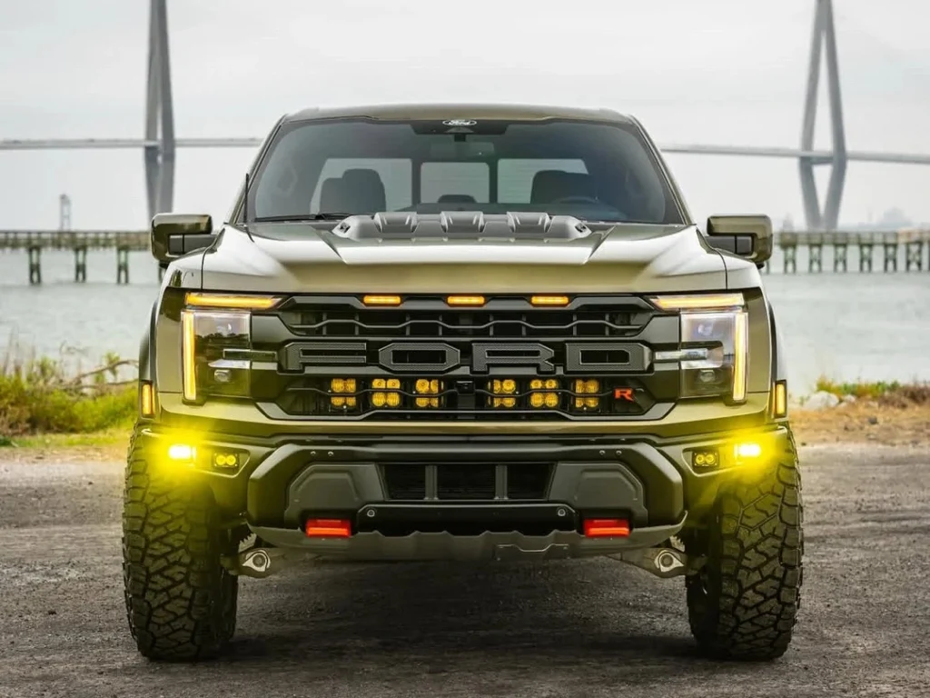Ford Raptor fitted with Grill Lights, photographed at dusk while waiting for nightfall to showcase a clean grille accent.