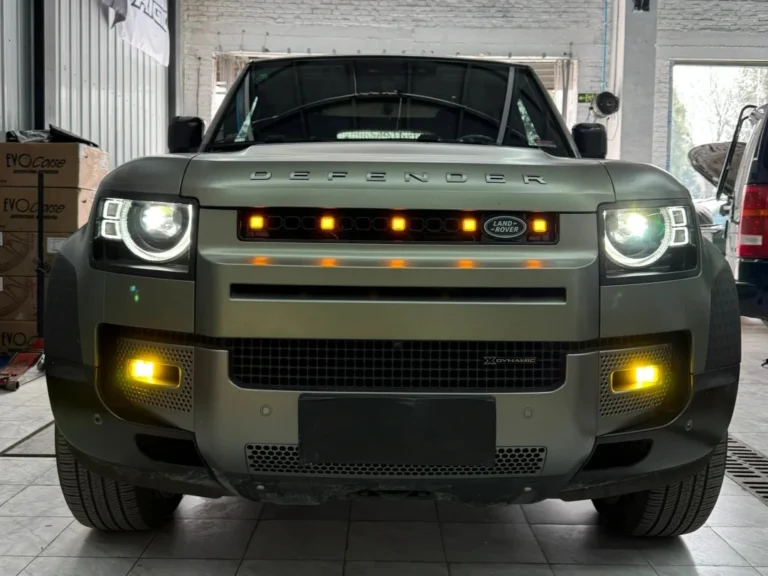 Land Rover with car grill lights installed, showing clean LED grill lights and grill lighting on the front grille.