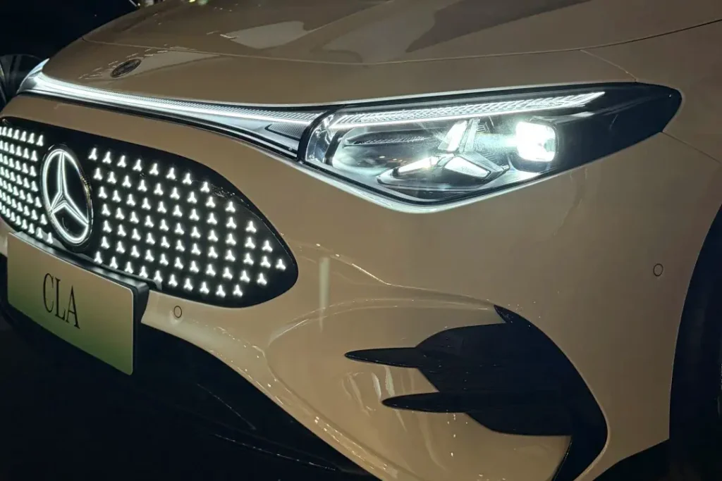 Mercedes-Benz C260 with repaired grill light illuminated after troubleshooting car grill lights