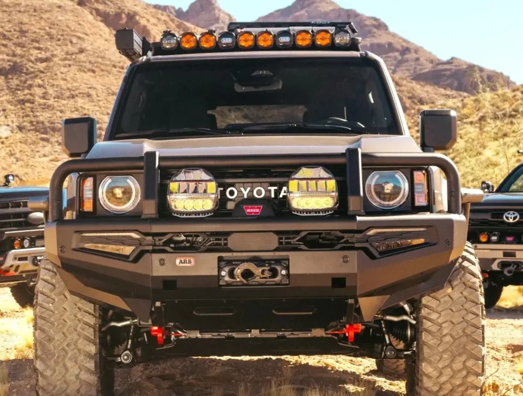 Toyota SUV with Leding LED spotlights installed for off-road driving (daytime).