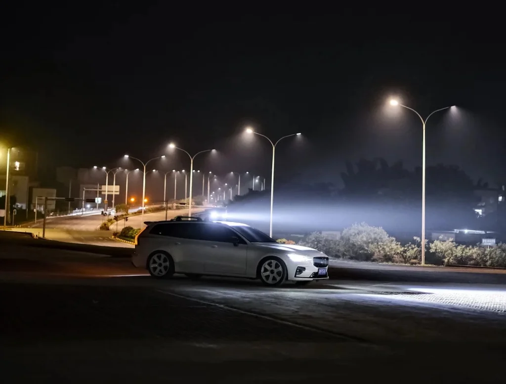Cover photo of a Volvo V Series fitted with Leding LED car spotlights, mounted for better night visibility and a clean, road-friendly setup.