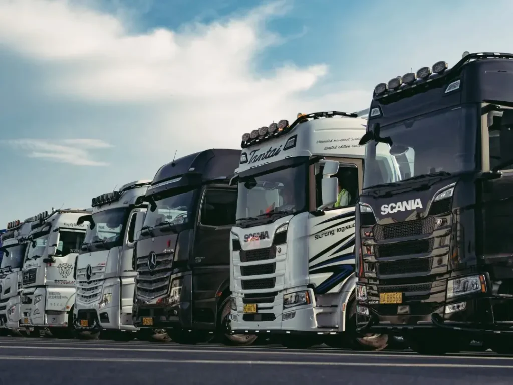 Fleet of trucks awaiting Front Grill LED Lights installation